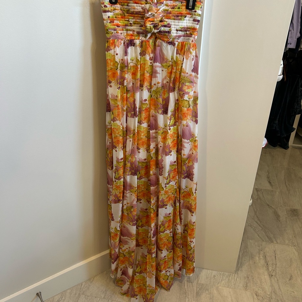 Multicolor floral maxi dress with tie
